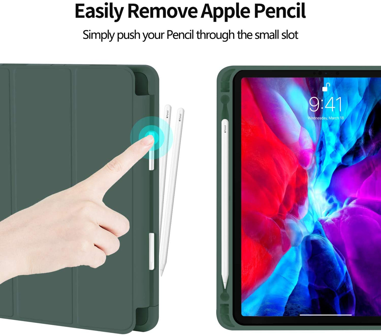 iPad Pro 11 Inch 2020 Soft Tpu Smart Premium Case Auto Sleep Wake Stand Cover Pencil holder Dark Green