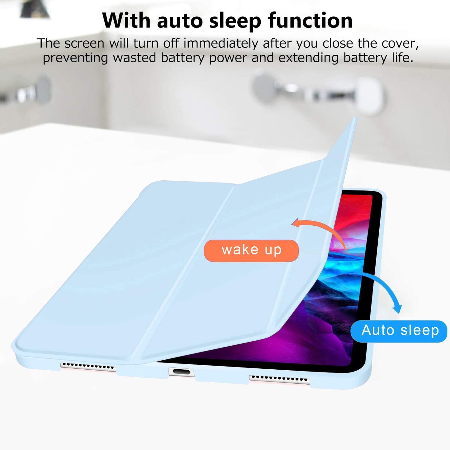 iPad Pro 11 Inch 2020 Soft Tpu Smart Premium Case Auto Sleep Wake Stand Cover Pencil holder ice blue