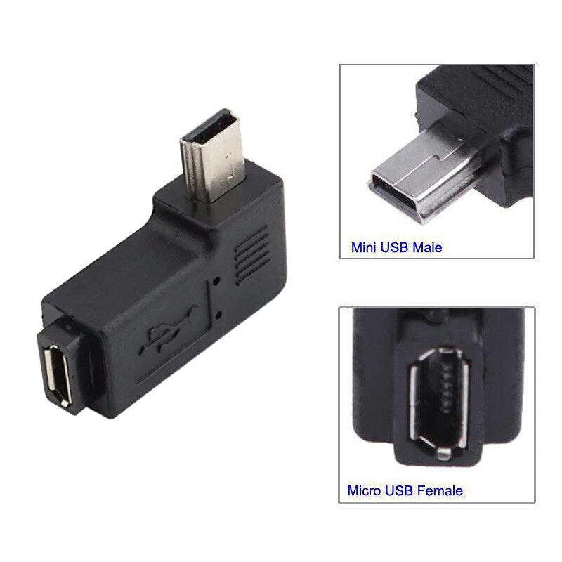 90 degree angled MINI USB male to MICRO USB female Data connector Adapter