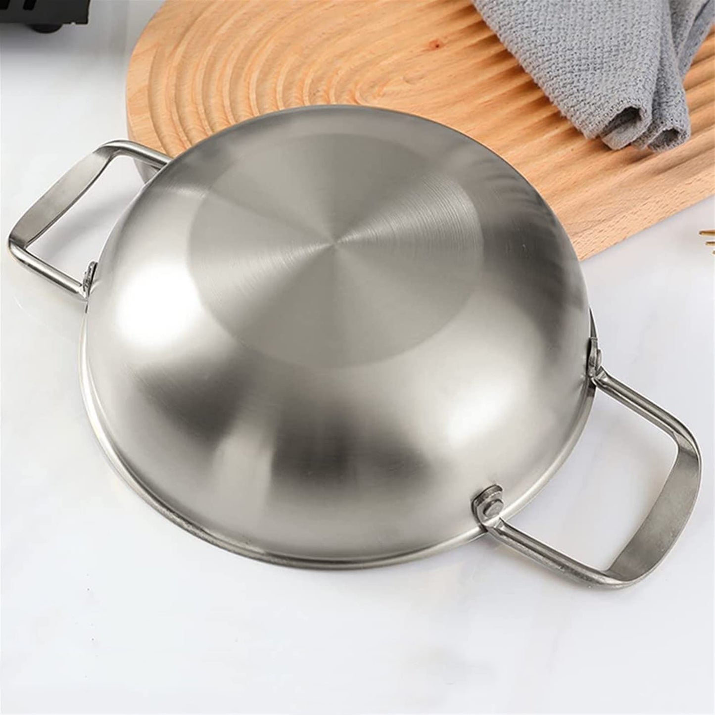 26cm seafood Silver Paella Pan with Riveted Chrome Plated Handles Dishwasher Safe