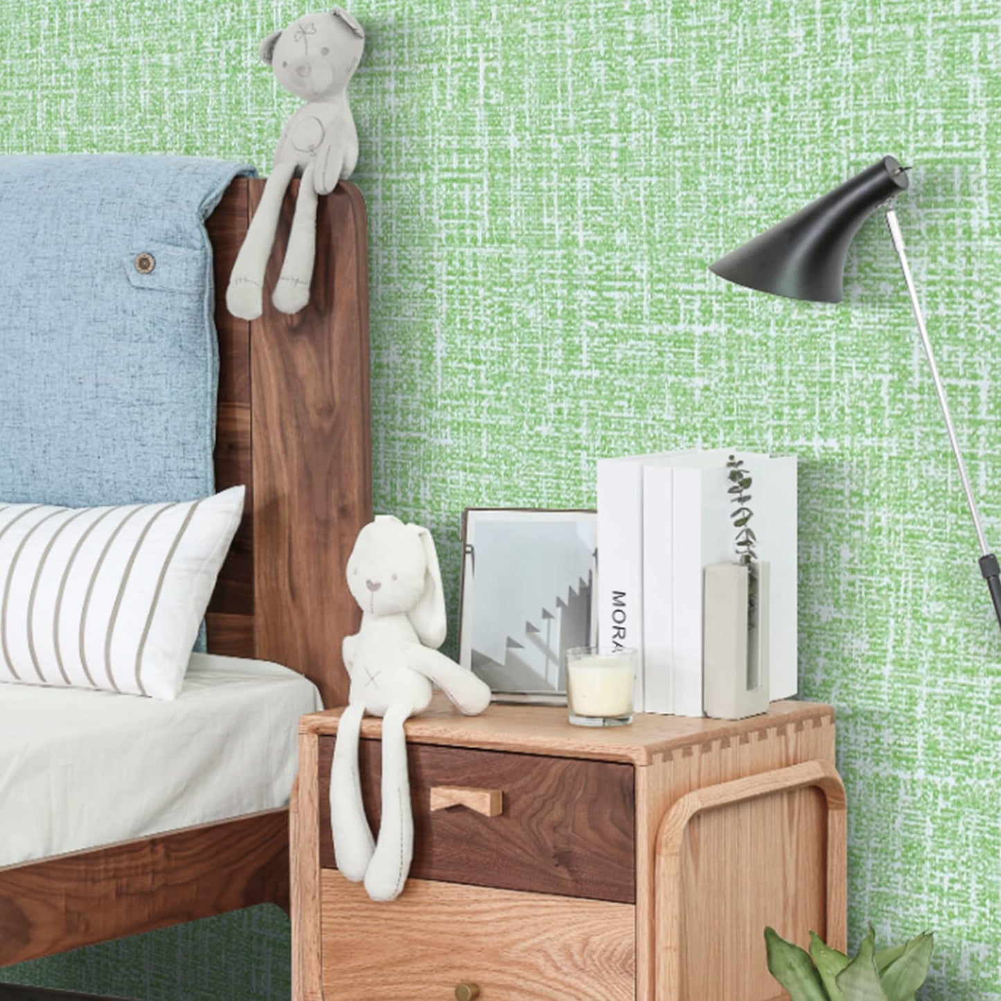 61cm x 10m Green Wallpaper Decor Faux Grasscloth Paper Wall Paper Self Adhesive Removable