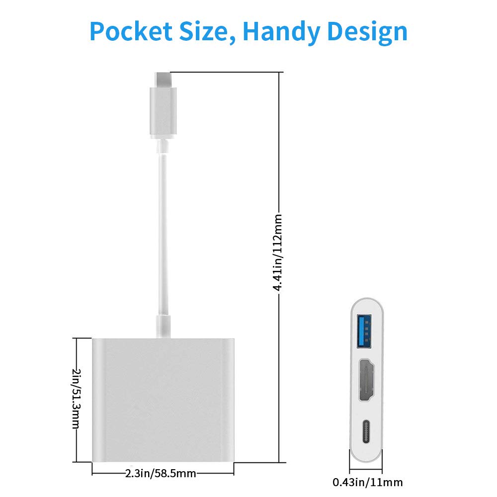 USB C to HDMI Adapter Type C AV Converter 4K HDMI USB 3.0 Port USB-C Female