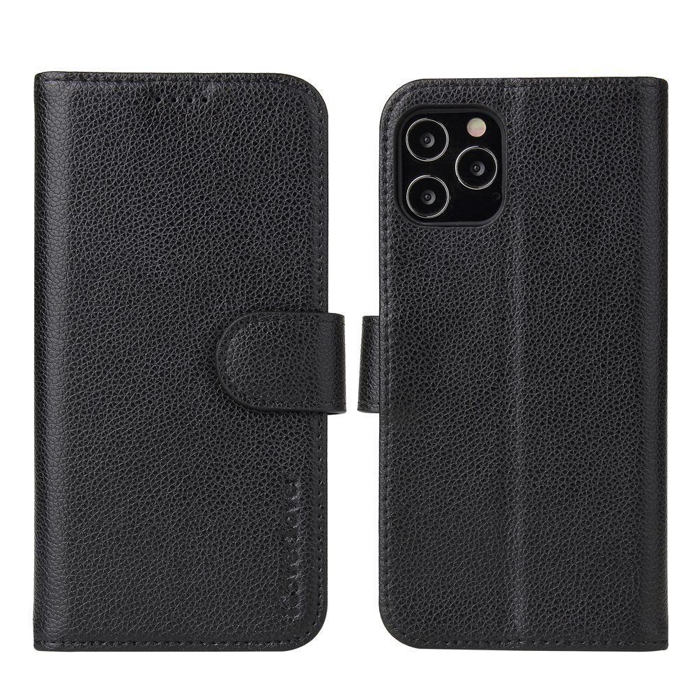 For iPhone 12 mini Case iCoverLover Black Genuine Cow Leather Wallet Folio Case