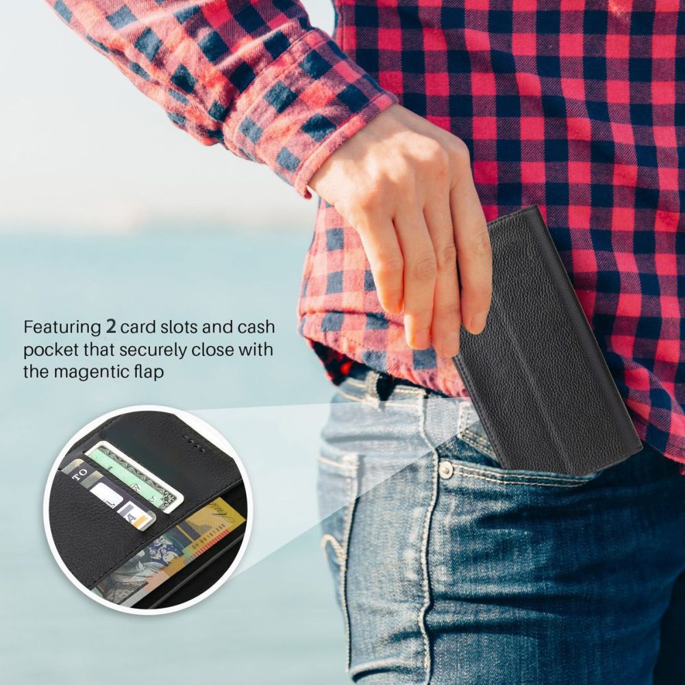 For iPhone 13 mini Case iCoverLover Black Genuine Cow Leather Wallet Folio Cover