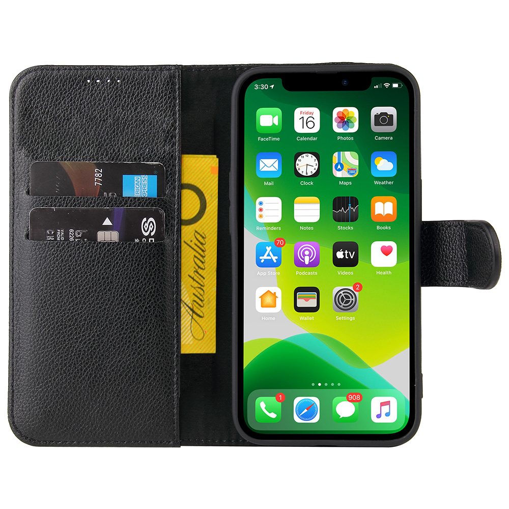 For iPhone 13 mini Case iCoverLover Black Genuine Cow Leather Wallet Folio Cover