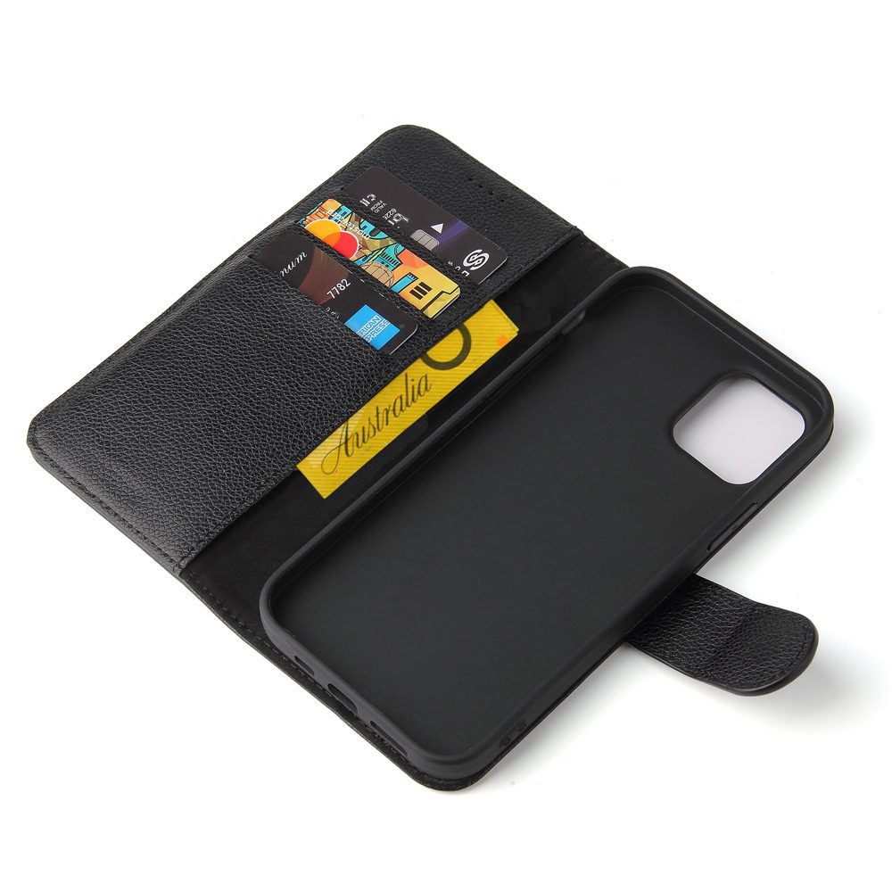 For iPhone 12 Pro/12 Case iCoverLover Black Genuine Cow Leather Wallet Case