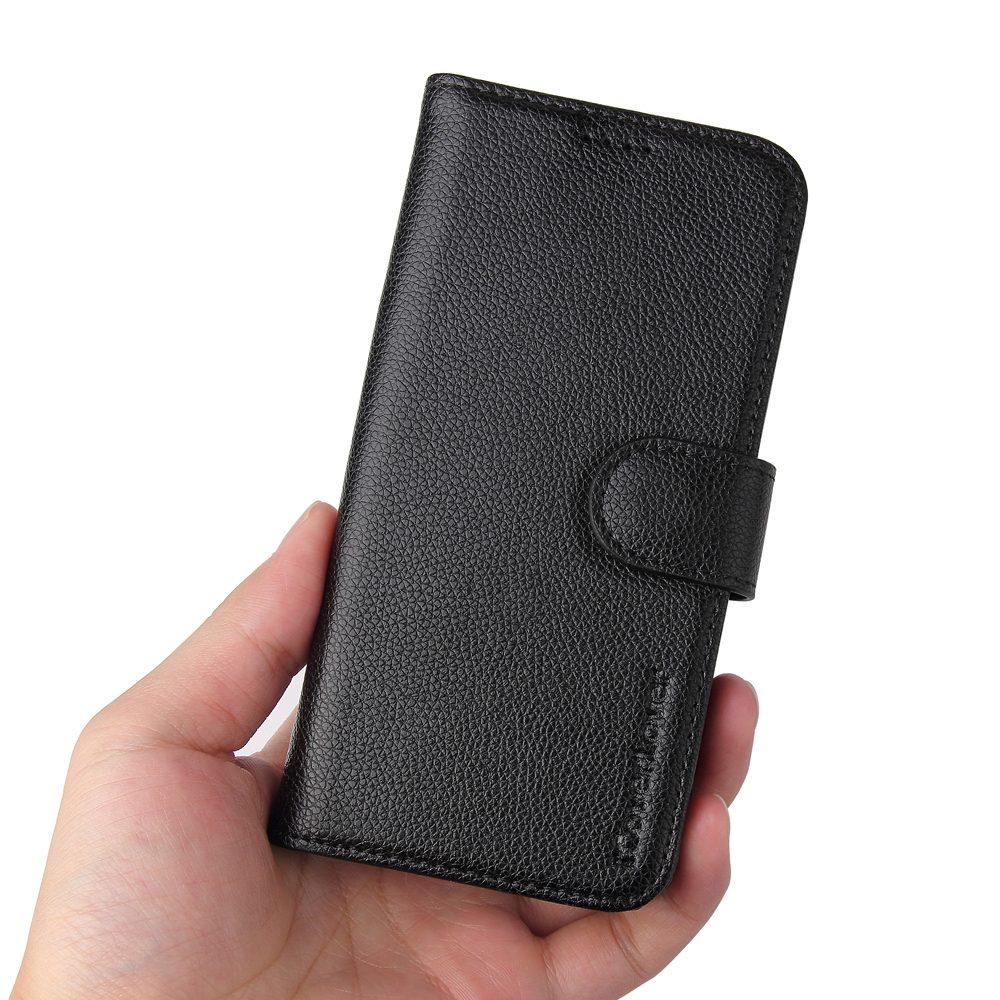 For iPhone 12 Pro/12 Case iCoverLover Black Genuine Cow Leather Wallet Case