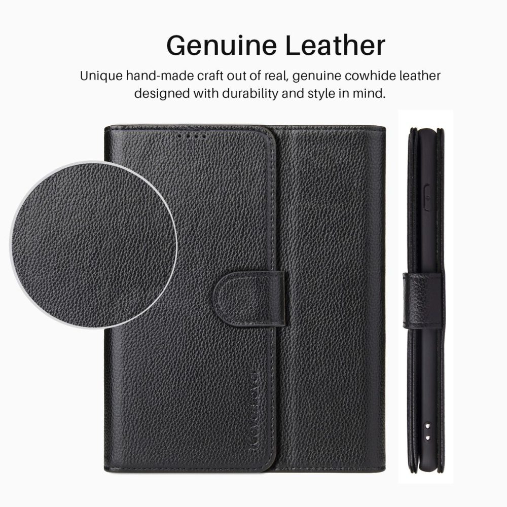 For iPhone 12 Pro/12 Case iCoverLover Black Genuine Cow Leather Wallet Case