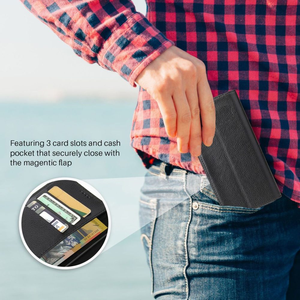 For iPhone 13 Case iCoverLover Black Genuine Cow Leather Wallet Folio Cover