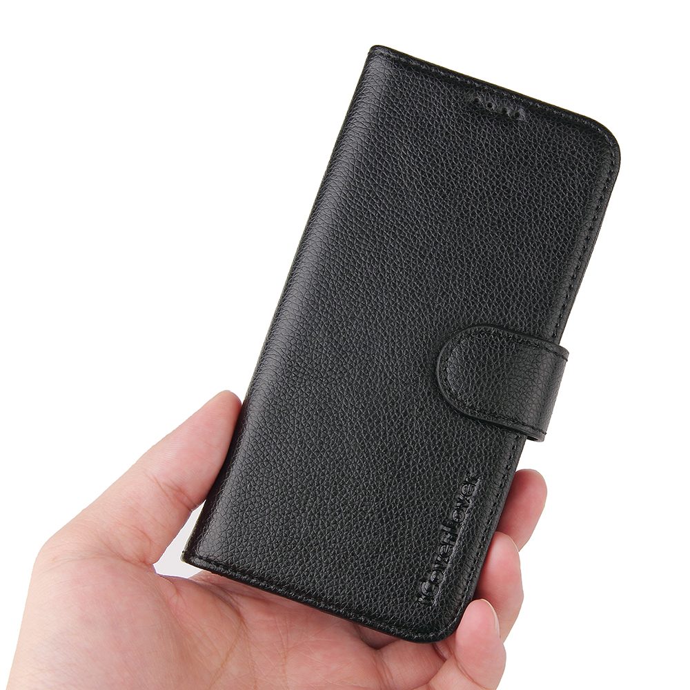 For iPhone 13 Case iCoverLover Black Genuine Cow Leather Wallet Folio Cover