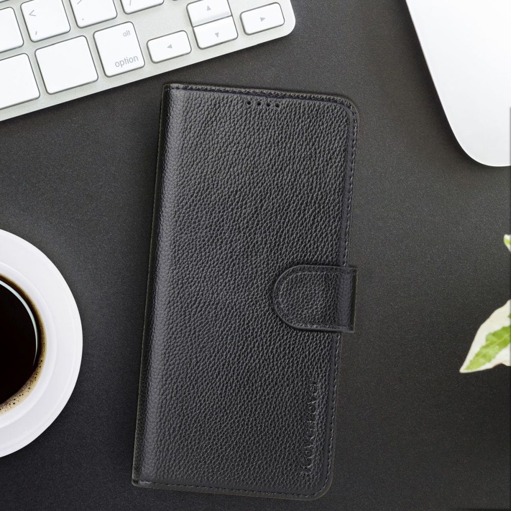 For iPhone 13 Case iCoverLover Black Genuine Cow Leather Wallet Folio Cover