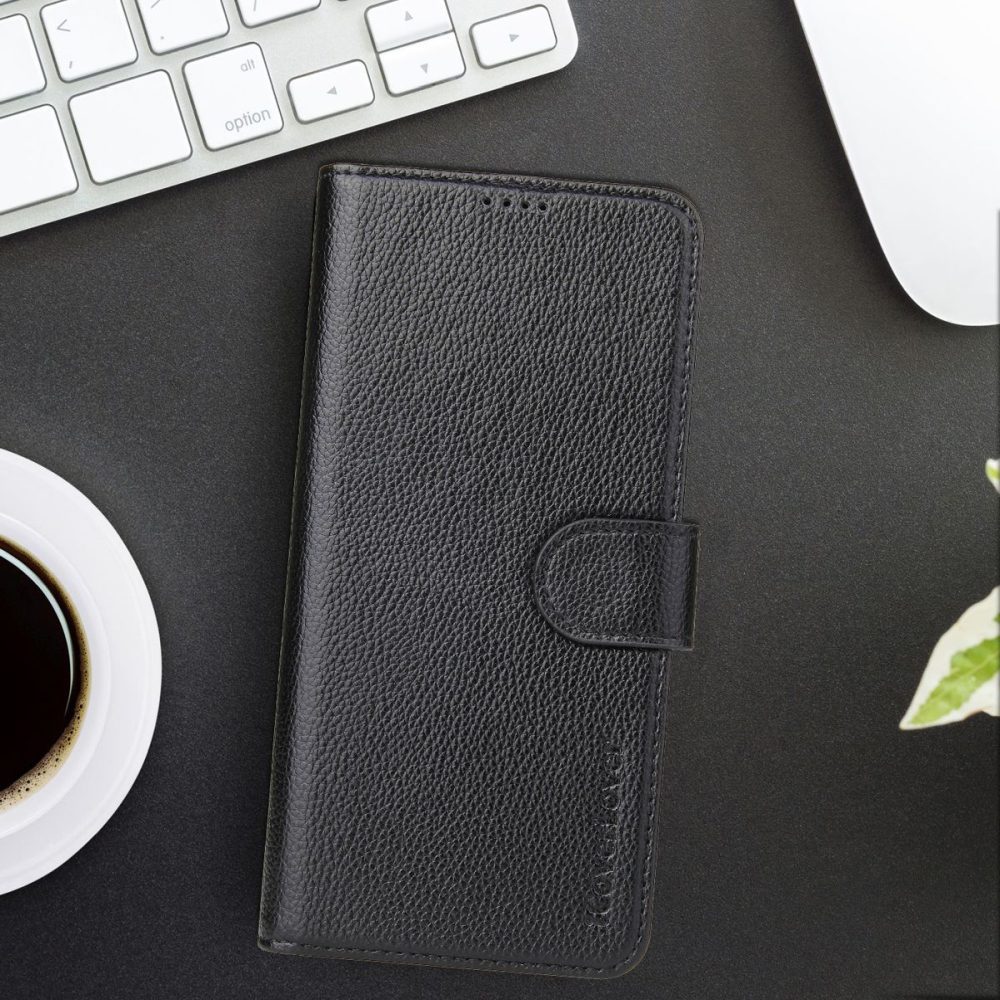 For iPhone 14 Pro Case iCoverLover Black Genuine Cow Leather Wallet Folio Cover