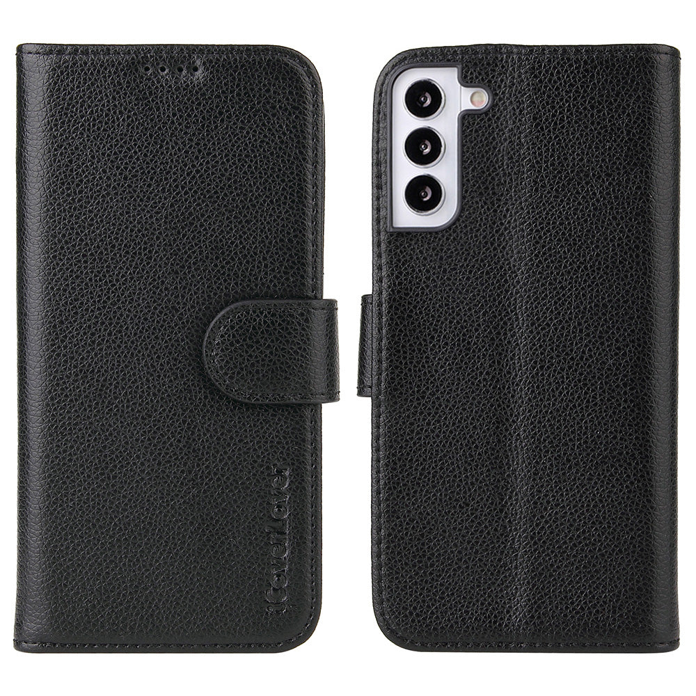 For Samsung Galaxy S22 Case iCoverLover Genuine Cow Leather Wallet Cover Black