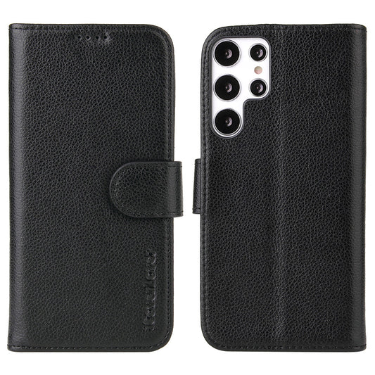 For Samsung Galaxy S22 Ultra Case iCoverLover Genuine Leather Wallet Cover Black