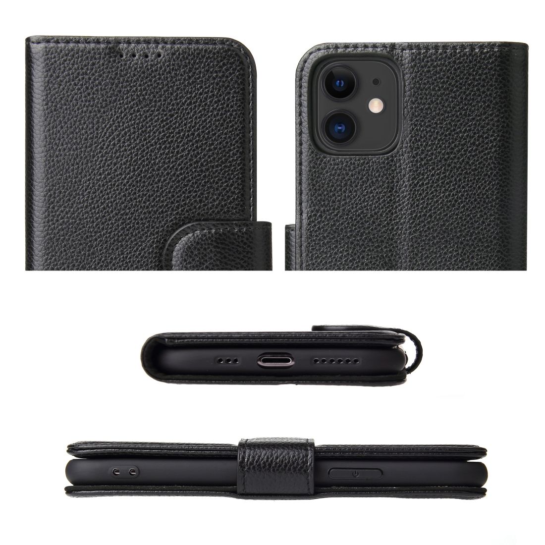 For iPhone 11 Case iCoverLover Black Genuine Cow Leather Wallet Folio Case