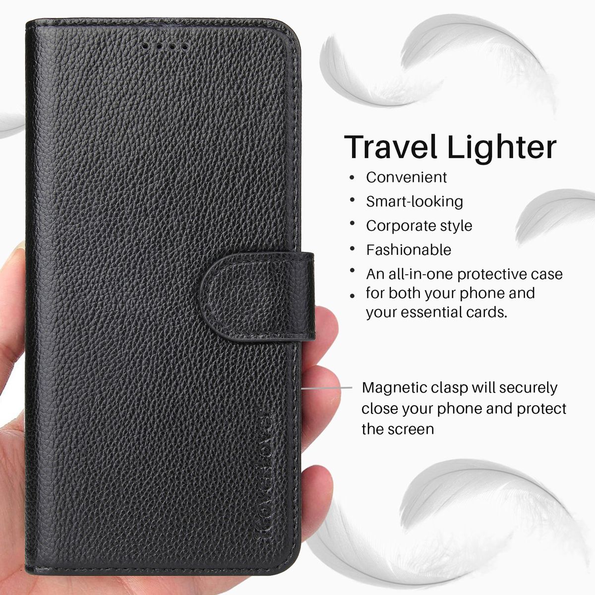 For iPhone 11 Case iCoverLover Black Genuine Cow Leather Wallet Folio Case