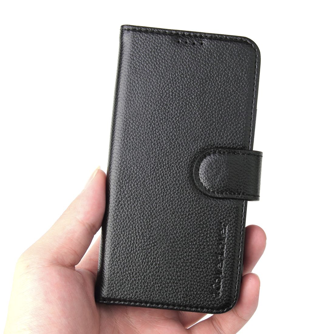 For iPhone 11 Case iCoverLover Black Genuine Cow Leather Wallet Folio Case