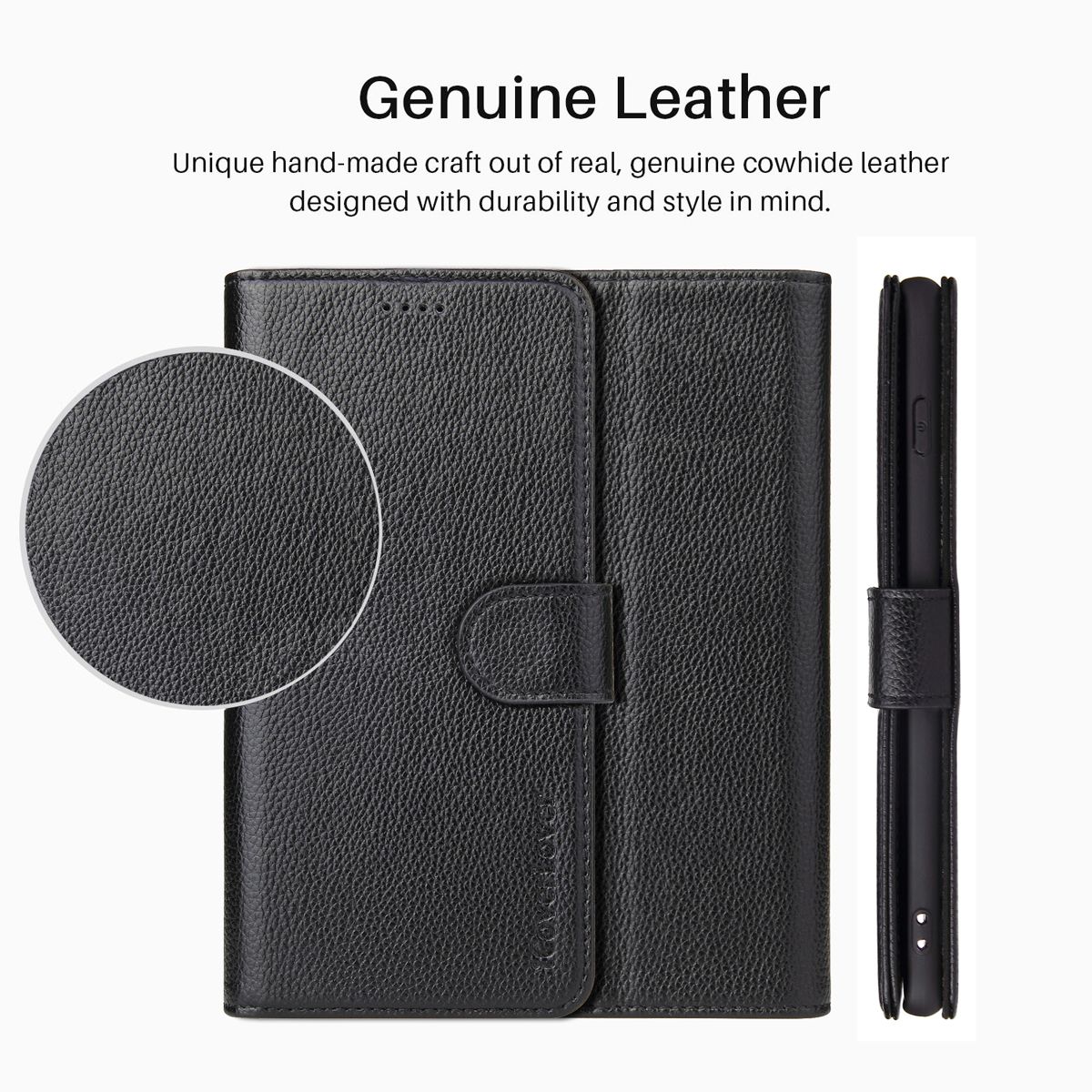 For iPhone 11 Case iCoverLover Black Genuine Cow Leather Wallet Folio Case