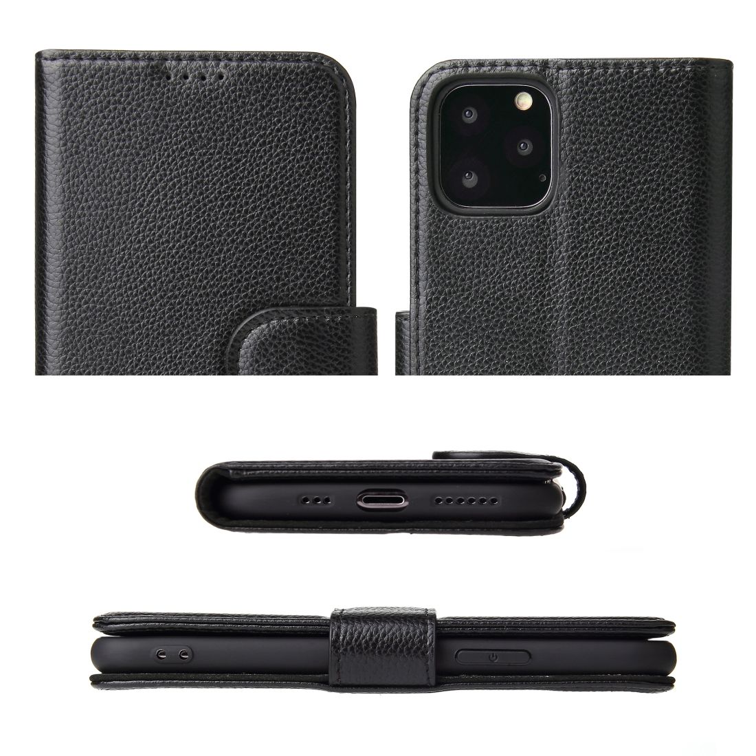 For iPhone 11 Pro Case iCoverLover Black Genuine Cow Leather Wallet Folio Case