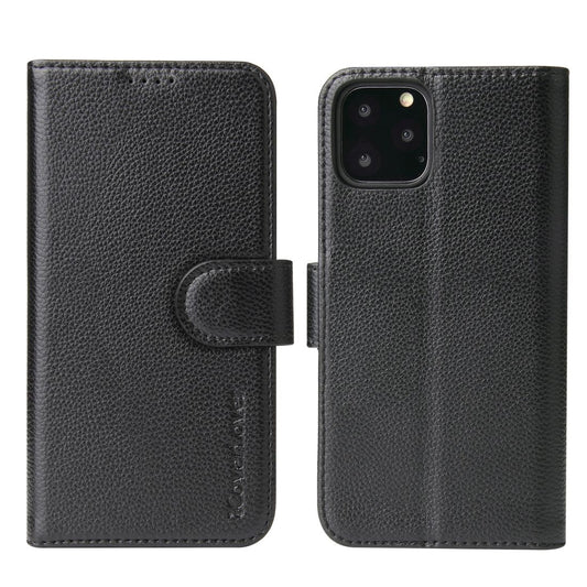 For iPhone 11 Pro Max Case iCoverLover Black Genuine Cow Leather Wallet Case