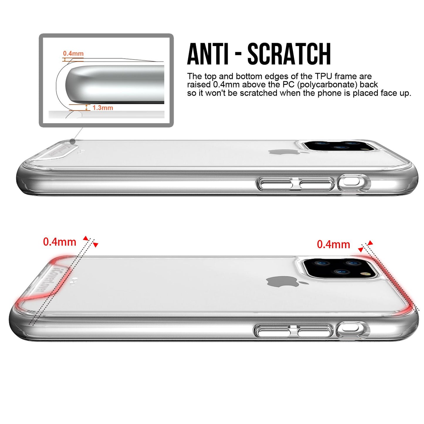 For iPhone 11 Pro Case iCoverLover Shockproof Clear Cover Thin Transparent