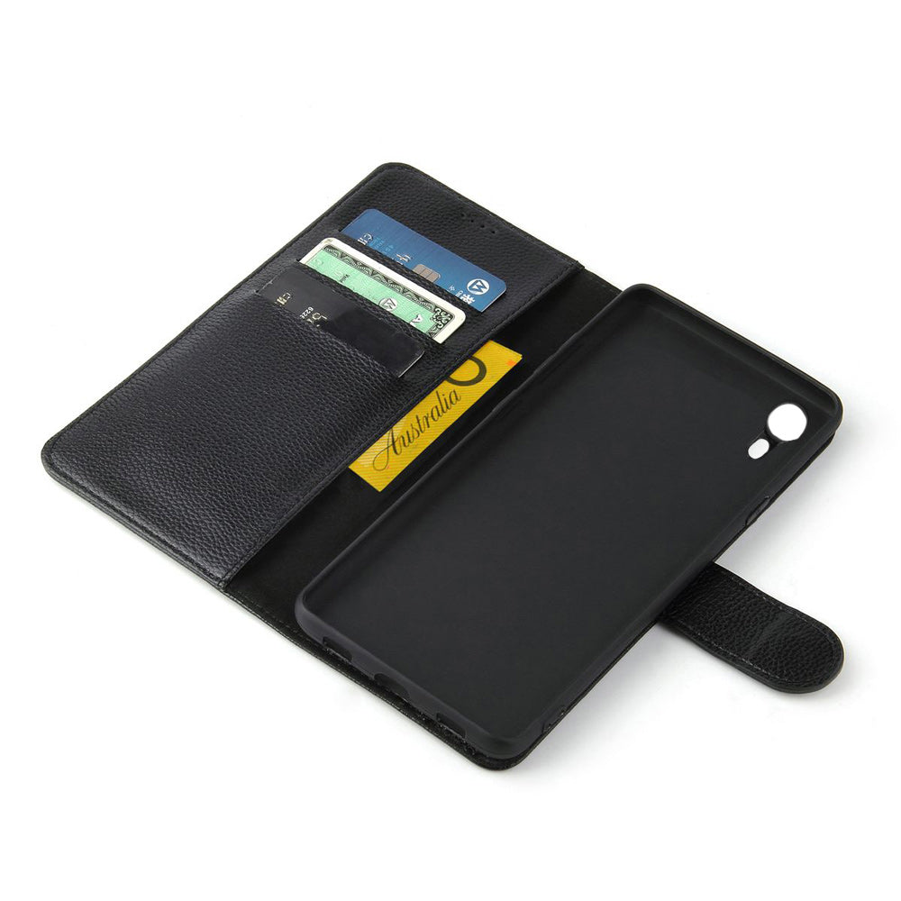 For iPhone XR Case iCoverLover Black Genuine Leather Wallet Folio Case