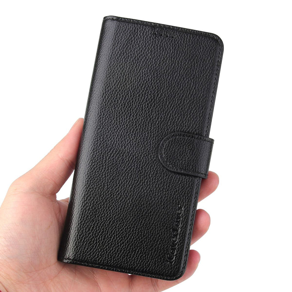 For iPhone XR Case iCoverLover Black Genuine Leather Wallet Folio Case