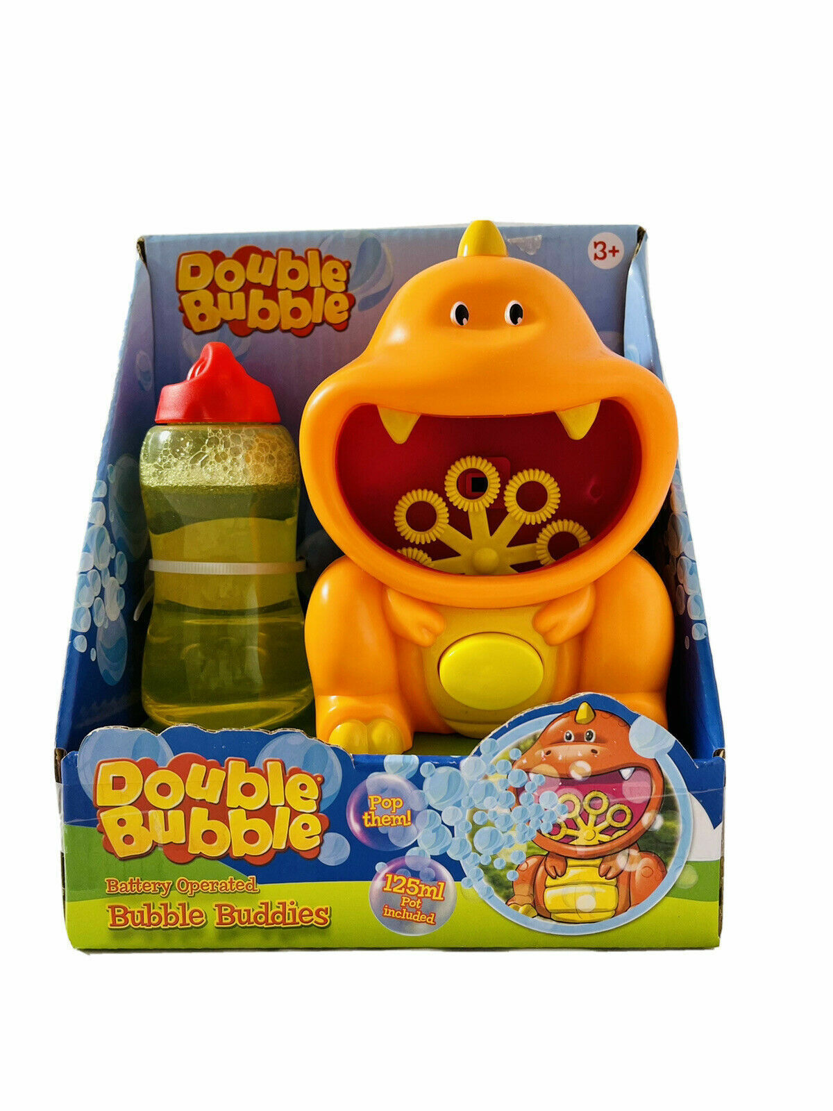 Double Bubble Battery Operated Orange Dinosaur Bubble Blower 3+