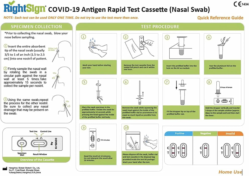 RightSign High Sensitivity Rapid Antigen Test RATs (Nasal Swab) – 10 Pack