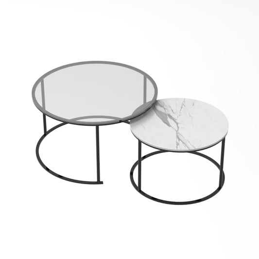 Interior Ave - Elle Luxe - Marble & Black Nested Coffee Table Set