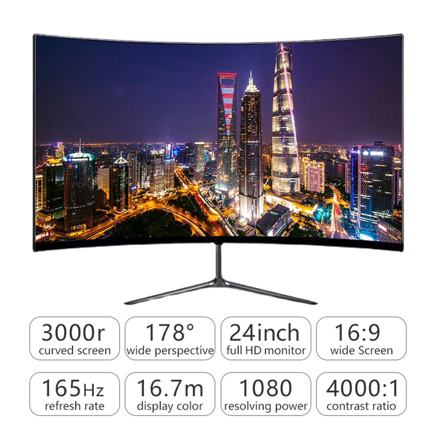 24 Inch Curved LED Panel 1920 x 1080 Refresh Rate 165HZ Monitor Aspect Ratio 16:9