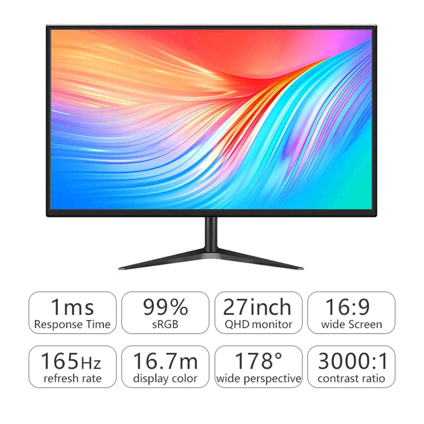 27" Flat LED Panel 2560x1440p Refresh Rate 165HZ Game Monitor Aspect Ratio 16:9