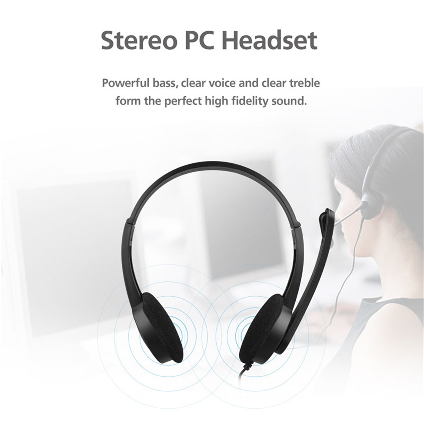 3.5mm Multi Device Stereo Headset Adjustable Headband Noiseless Volume Control