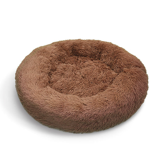 Pet Dog Bedding Warm Plush Round Comfortable Nest Sleeping kennel Coffee M 70cm