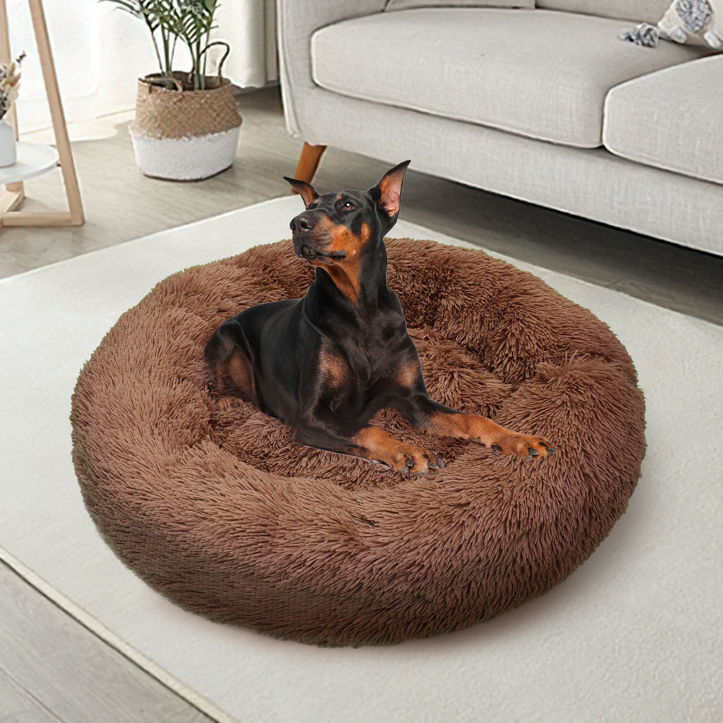 Pet Dog Bed Bedding Warm Plush Round Soft Dog Nest Light Coffee  XL 100cm