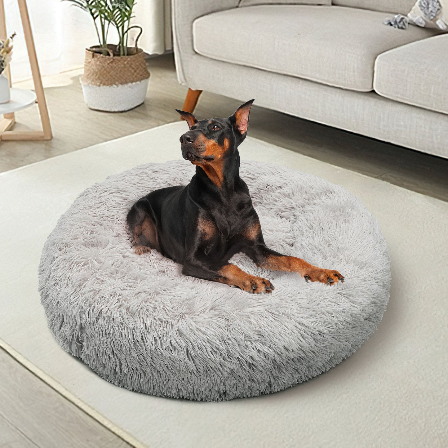 Pet Dog Bed Bedding Warm Plush Round Comfort Dog Nest Light Grey kennel XL 100cm