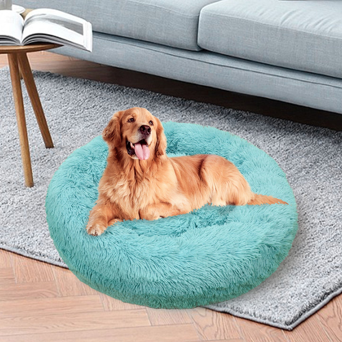 Pet Dog Bed Warm Plush Round Comfortable Nest Comfy Sleeping kennel Green M 70cm