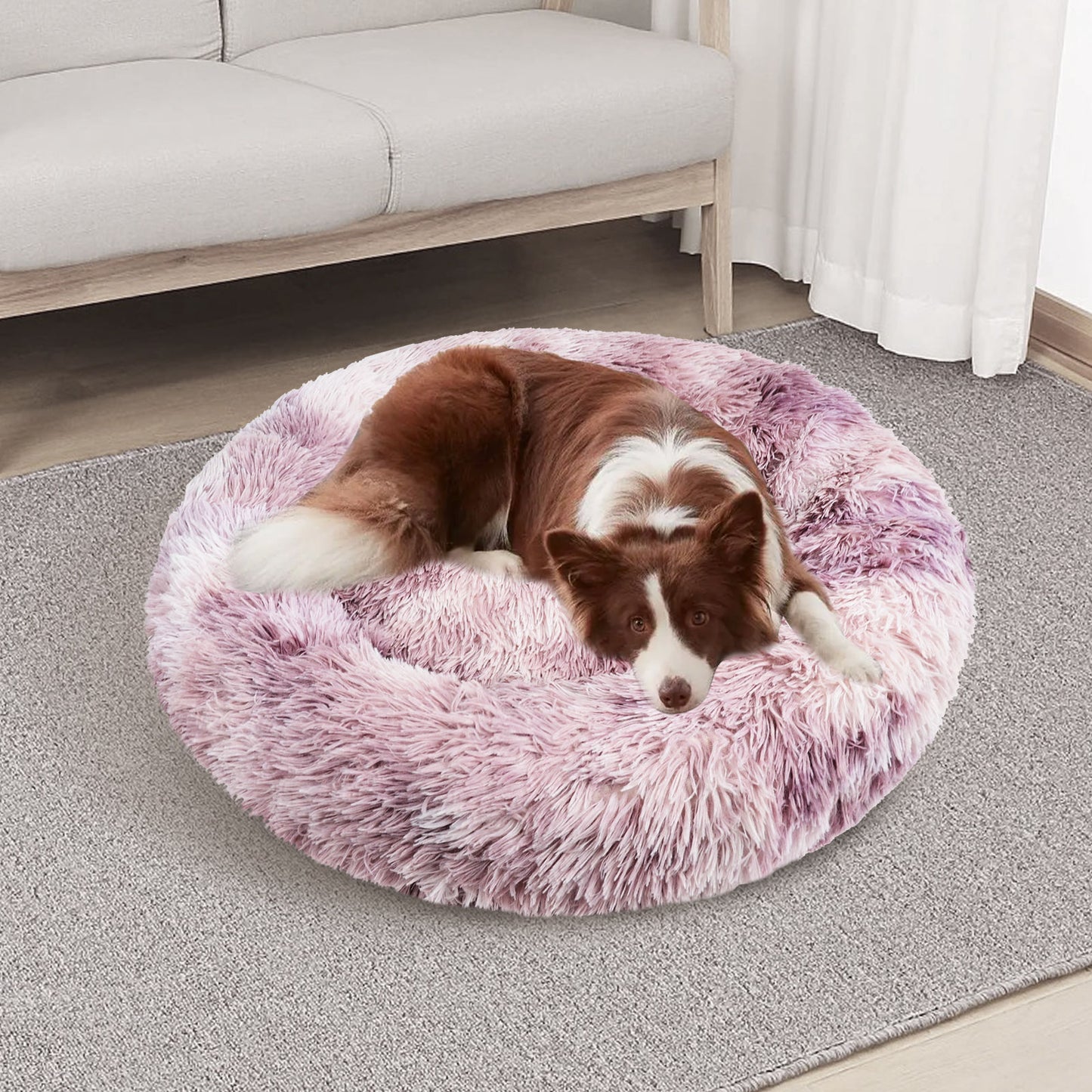 Pawfriends Dog Cat Pet Calming Bed Warm Soft Plush Round Nest Comfy Sleeping Cave MEL 120cm