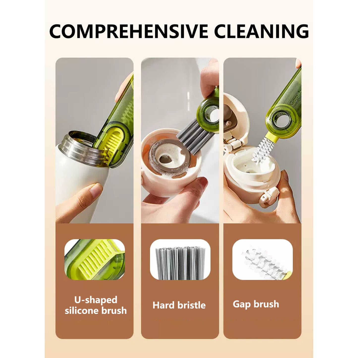 Cleanix Multi-functional Cup Cleaning Brush Bottle Nipple Cleaning Tool Three-in-one