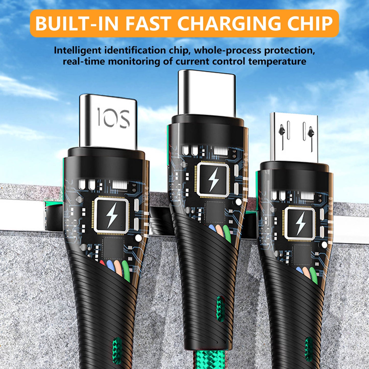 Mobax Nylon Woven 100W Super Fast Charging 3-in-1 USB Charger Charging Cable Green