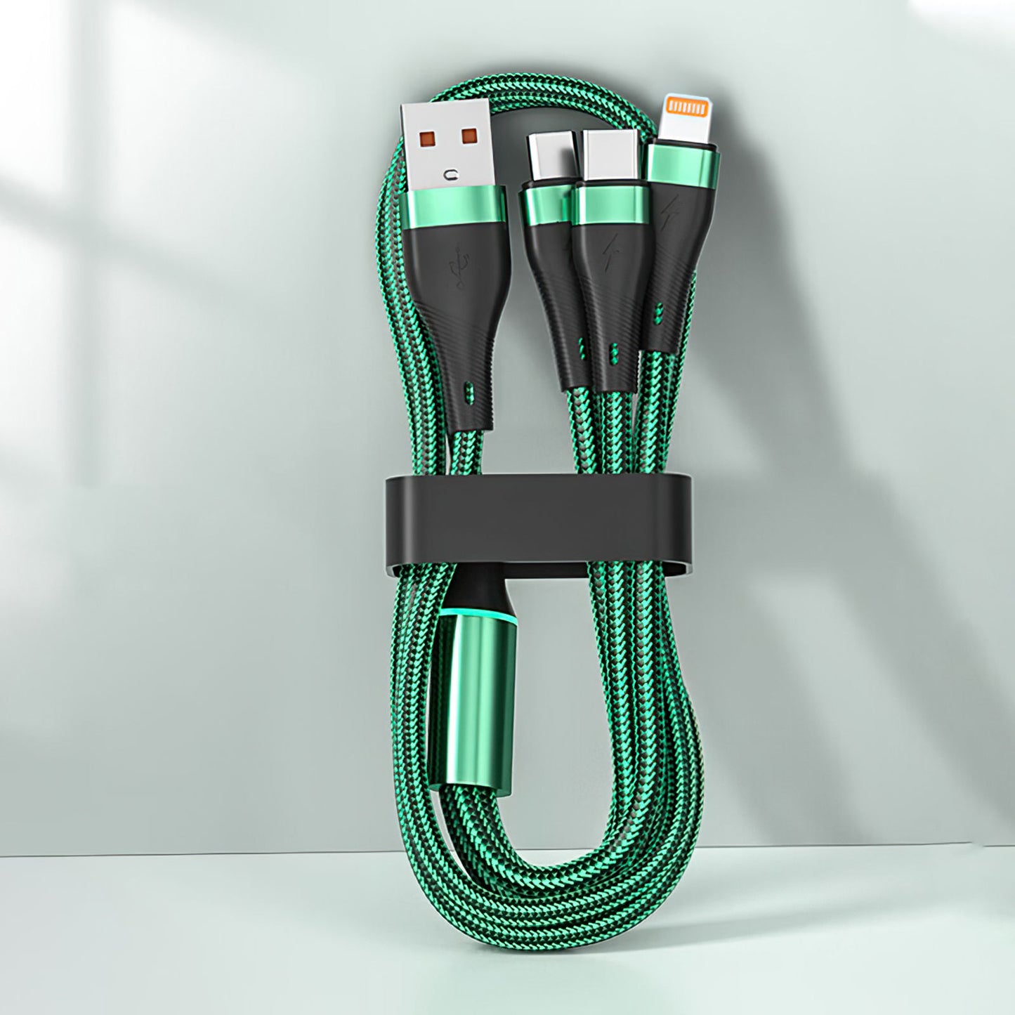 Mobax Nylon Woven 100W Super Fast Charging 3-in-1 USB Charger Charging Cable Green