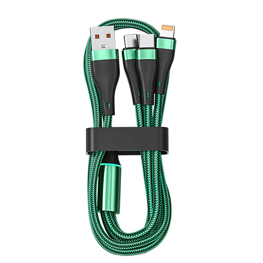 Mobax Nylon Woven Lamp 100W Fast Charging 3-in-1 Charger Cable For Apple Samsung Green