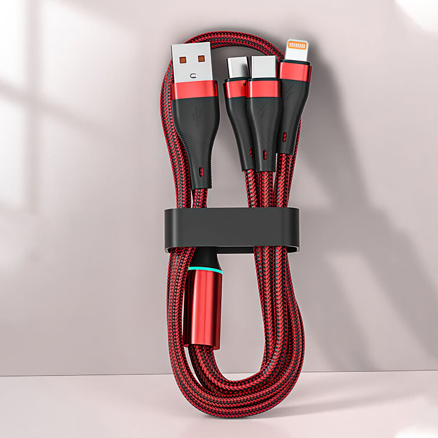 Mobax Nylon Woven 100W Super Fast Charging 3-in-1 USB Charger Charging Cable Red