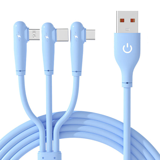 Mobax Elbow Liquid Silicone Fast Charging Three-In-One Fast Charging Data Cable Blue