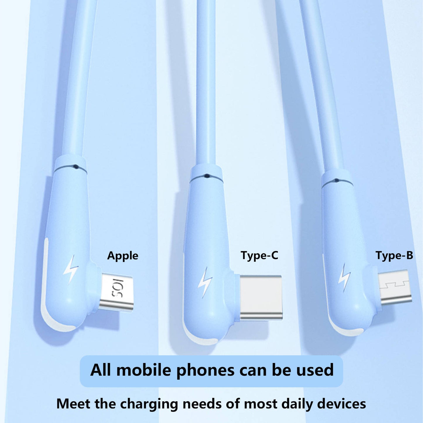 Mobax 66W Elbow Liquid Silicone Fast Charging Three-In-One Fast Charge Data Cable Blue