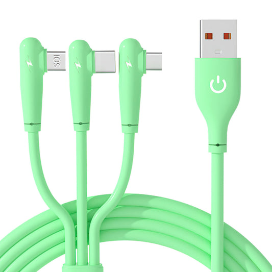 Mobax Elbow Liquid Silicone Fast Charging Three-In-One Fast Charging Data Cable Green