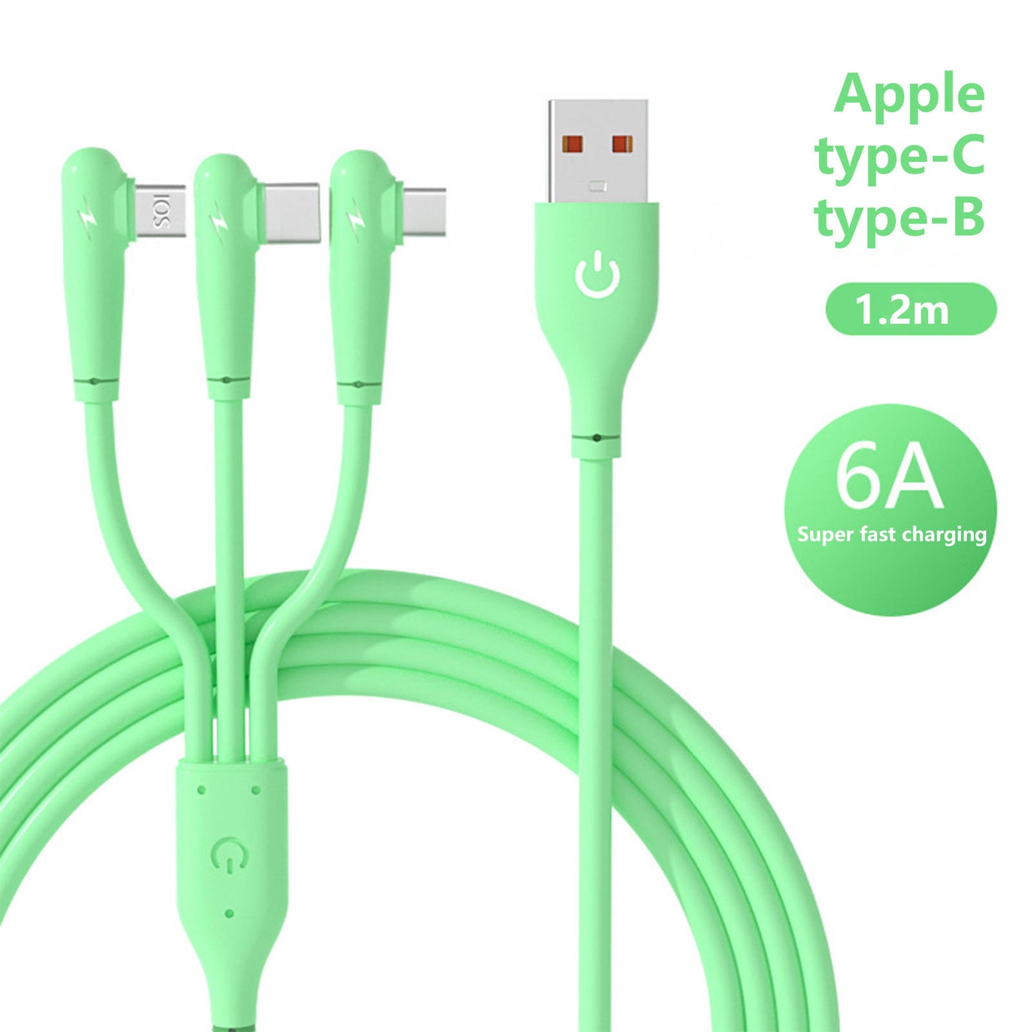 Mobax Elbow Liquid Silicone Fast Charging Three-In-One Fast Charging Data Cable Green