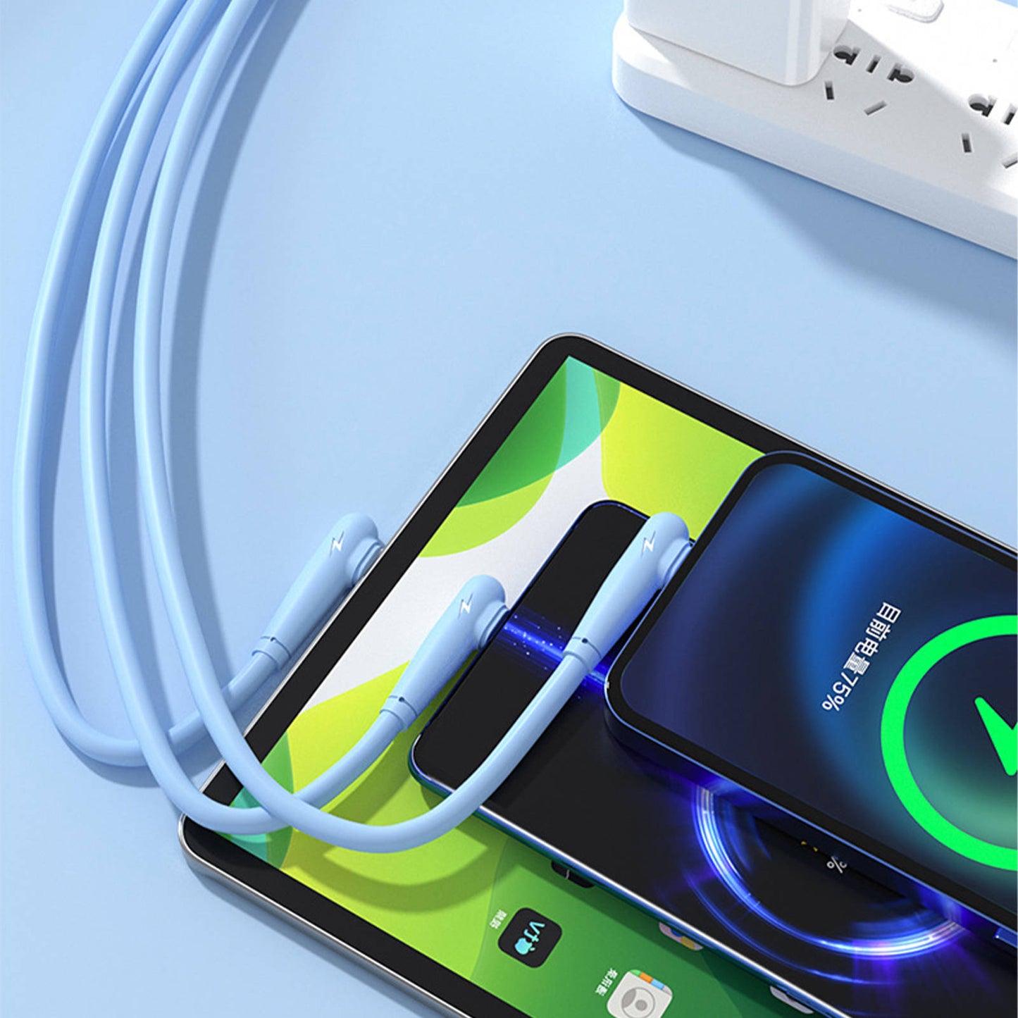 Mobax 66W Elbow Liquid Silicone Fast Charging Three-In-One Fast Charge Data Cable Green