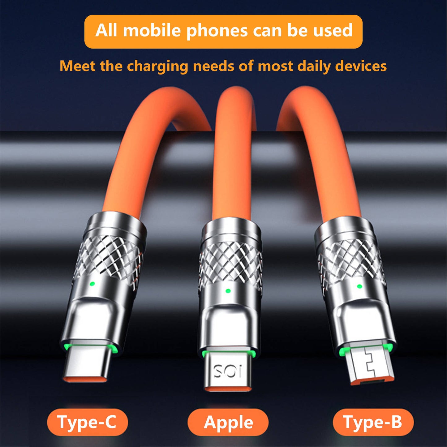 Mobax 120W Zinc-Alloy Super Fast Charging Belt Lights Three-In-One Data Line Orange
