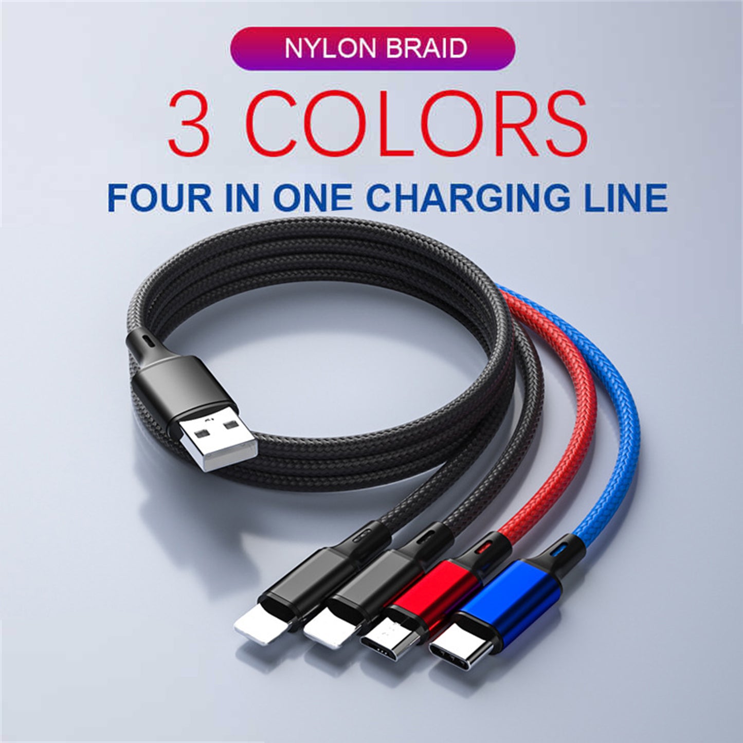 Mobax Nylon Woven 3A Super Fast Charging 4-in-1 USB Charger Charging Cable for Android